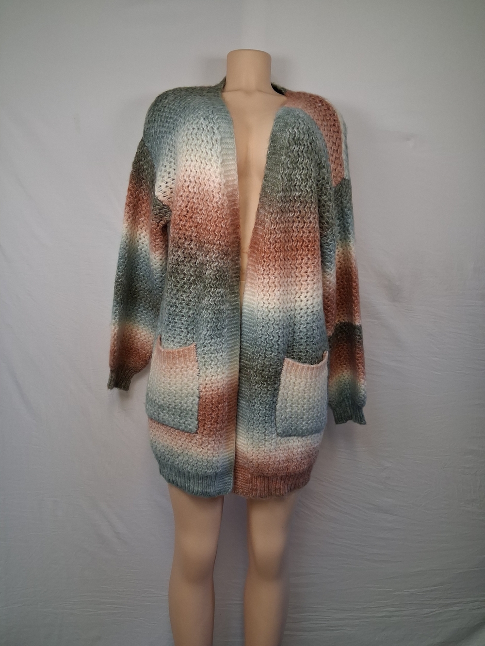 ADORA Multicolor Gradient Bouclé Open-Front Cardigan